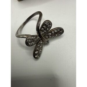 925 Sterling Silver Dragonfly Ring Pave CZ Wings Statement Ring